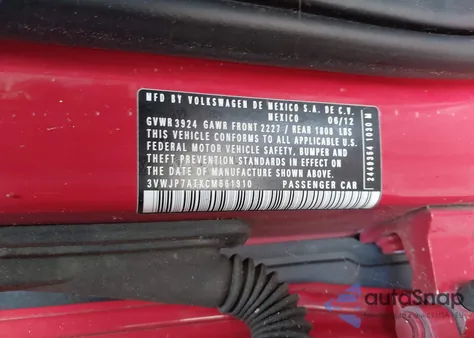 2012 Volkswagen Beetle 2.5L z USA, uszkodzony, nr VIN 3VWJP7ATXCM661910